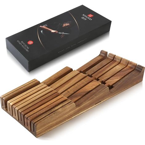 Porte-Couteaux pour Tiroirs Bois Acacia Bloc Couteaux Cuisine 43,6x18,4x5,3cm Bloc Universel Tiroir (1/5)