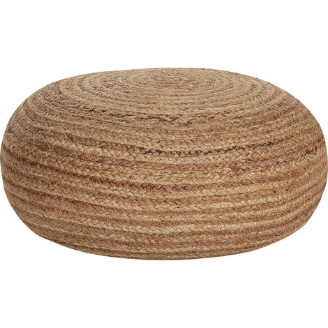 Puf boho de yute 50 cm redondo con relleno EPS beige natural Tifelt (1/5)