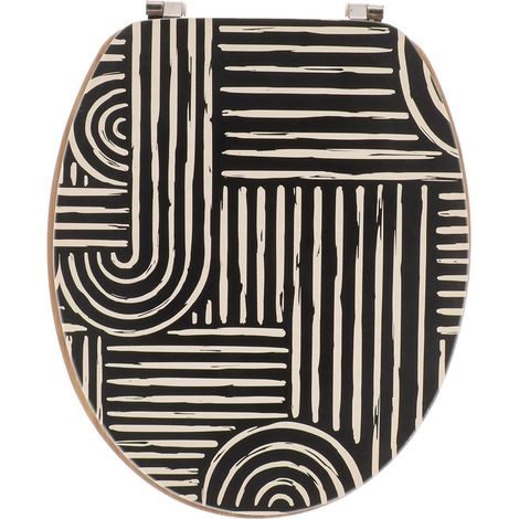 Copriwater in mdf da 18 pollici con design stampato e sedile in bambù con chiusure in acciaio inox - vibrazioni etniche - Tendance