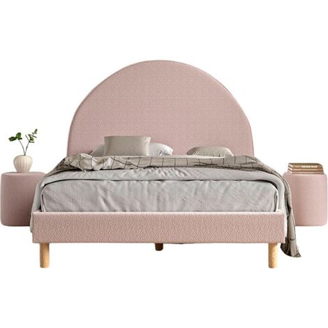 Pack - Lit Adulte & 2 Poufs Bouclés "Moon" 140x200cm Rose (1/5)