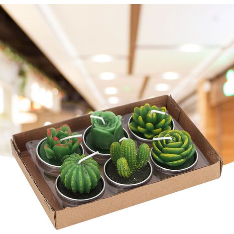 Lot de 6 bougies décoratives succulentes, bougies chauffe-plat pour la décoration de la maison, des fêtes et des mariages (Type 1) (1/5)