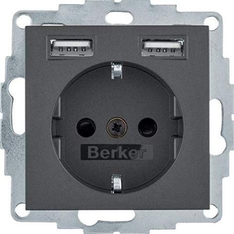 BERKER 48031606 STECKDOSE SCHUKO/USB, B.3/B.7, ANTHRAZIT MATT