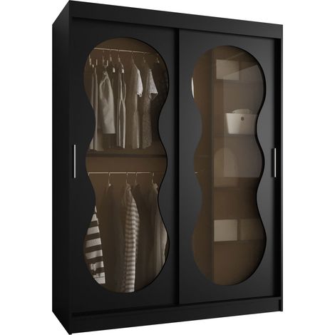 Armario Hartford 528, Negro, 200x150x62cm, Puertas de armario: Correderas, Número de estantes: 3