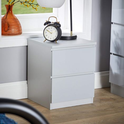 Grey 2 Drawer Bedside Cabinet Nightstand Modern Storage Unit Furniture Bedroom (1/5)