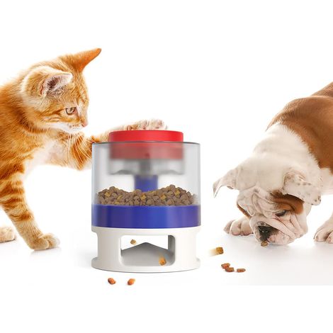 Dispensador automático de comida para perros y gatos - Juguete para mascotas con botón automático - Alimentación lenta, entrenamiento