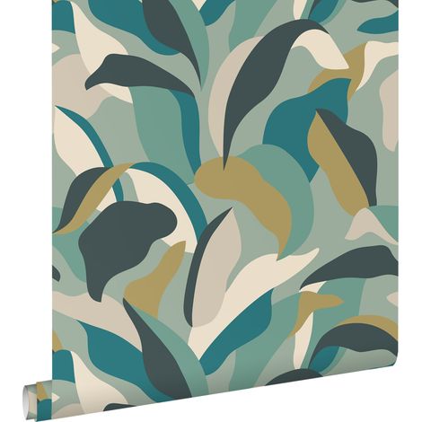 papier peint feuilles tropicales bleu canard et bleu canard  - ESTAhome (1/5)