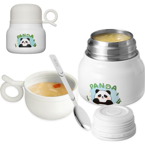Goude Isotheme Alimentaie 500ml en Acie Inoxydable, Themos epas avec Couvecle-Bol & Cuillèe, écipient Chaud & Foid Isolé, Léakpoof pou Bueau, École (Mignon Design Panda) (1/5)
