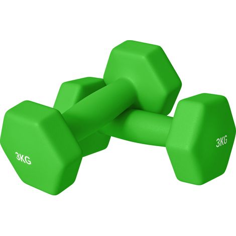 Set 2 Manubri 3 kg Esagonali e Antiscivolo per Casa e Palestra, in Metallo e Plastica, 18x8x8 cm, Verde