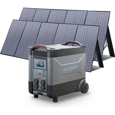 ALLPOWERS Estación de energía portátil R4000 con 2 x 400W Paneles Solares, batería LFP de 3456Wh, 4 Tomas CA 4000W (6000W Pico), Carga Rápida de 1.2H, generador solar para Acampar, Cortes, UPS Backup