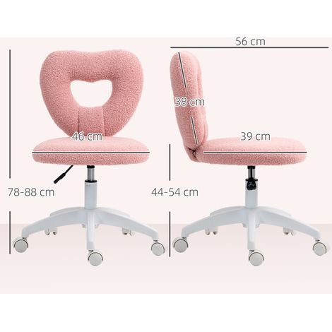 Chaise bureau rose dossier cœur sans accoudoir hauteur réglable,style peluche pour étude et chambre