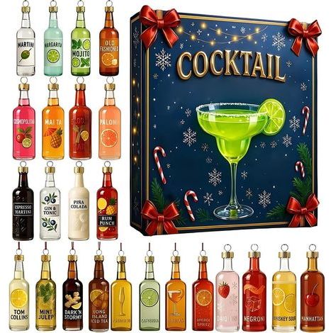 Calendrier de l'Avent à cocktail 2025 - 24 jours - Décorations en acrylique 2D - Compte à rebours - Bijoux d'arbre - Pour décoration de maison, bureau, fête de Noël, salon, chambre à coucher (1/5)