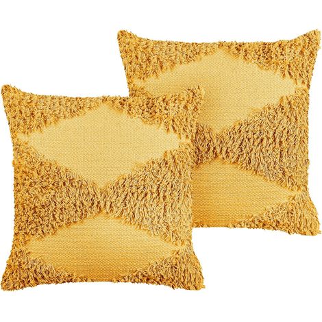 Set di 2 cuscini decorativi trapuntati in cotone 45 x 45 cm giallo Rhoeo