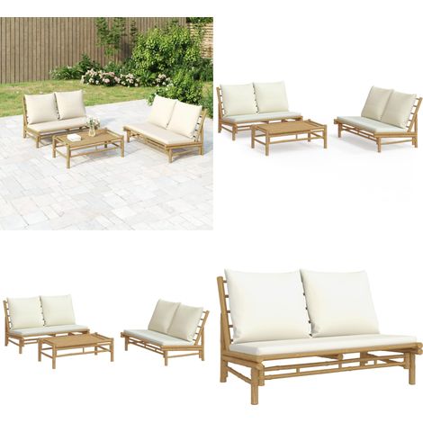 Salon de jardin 3 pcs avec coussins blanc crème bambou - ensemble de salon de jardin -  ensembles de salon de jardin - Home & Living (1/5)
