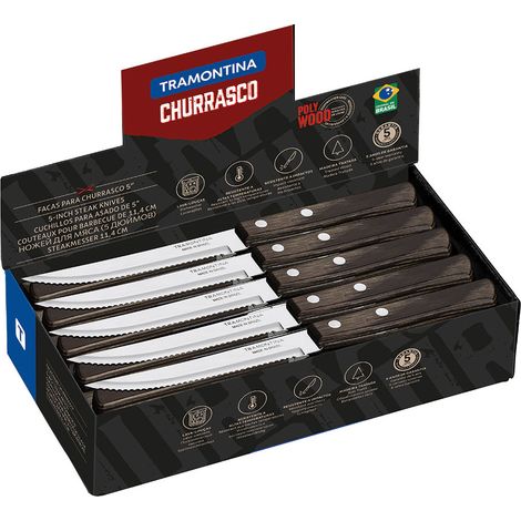 CAJA EXPOSITORA 60 CUCHILLOS DE ASADO POLYWOOD CASTAÑO TRAMONTINA (1/5)