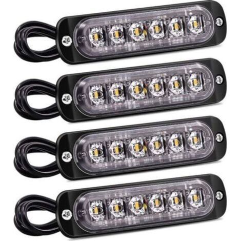 Set di 4 luci laterali stroboscopiche a 6 LED - Barra luminosa di pericolo gialla - Segnale di malfunzionamento - Luci lampeggianti di emergenza impermeabili universali 12 V 24 V per auto e camion (1/4)