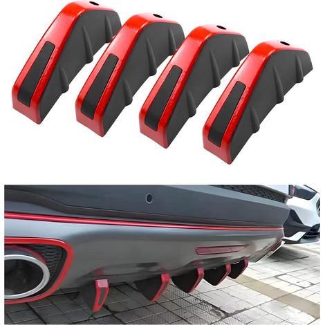 4 Pièces Diffuseur De Spoiler Arrière, Aileron De Pare-Chocs Universel, Anti-Usure Châssis Décoration Voiture (Rouge)