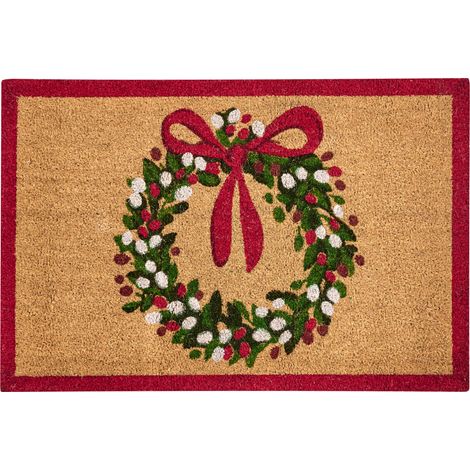 Felpudo de fibra de coco con motivo navideño antideslizante 60 x 90 cm natural Bulusan