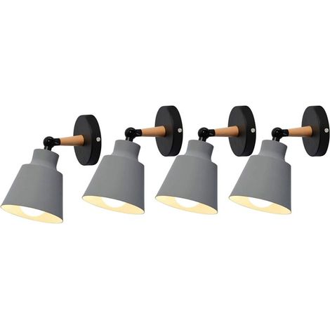 AMXCNOY Lot de 4 appliques murales rétro en métal et bois avec douille E27 – Design vintage pour chambre – Dimensions : 12 cm × 12 cm × 9 cm (1/5)
