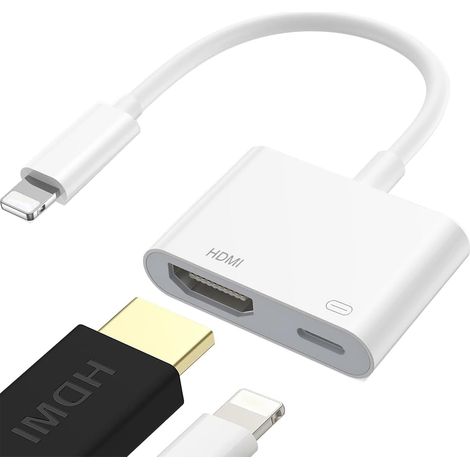 Convertisseur d'écran AV numérique 1080P pour iPhone/iPad, Plug & Play, Synchronisation vidéo et Audio Compatible avec TV/HDTV/Moniteur/projecteur
