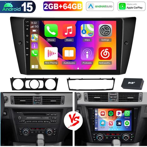 Apple CarPlay pour BMW Série 3 E90 E91 E92 E93, autoradio Android 15 pouces avec Bluetooth - 2+64G DAB+