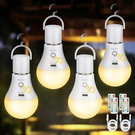 Filiyano-Lot de 2 ou 4 ampoules LED rechargeables avec télécommande – Culot E27, USB, 3 couleurs, intensité variable, commande tactile, éclairage (1/5)
