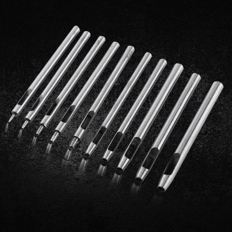 Perforateur en cuir Vvikizy - Kit d'outil d'artisanat de ceinture - 10pcs métal poinçon - Trou creux - Blanc (1/4)