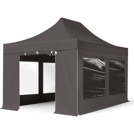 3x4.5m Pop Up Gazebo PROFESSIONAL Aluminium 40 mm, incl. Sidewalls with Panorama Windows, dark grey High Performance Polyester approx. 400g/m²