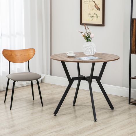 Table de salon ronde pour 2 personnes avec piètement en X, en bois et acier, Ø 90 x 76 cm, noir et marron (1/5)