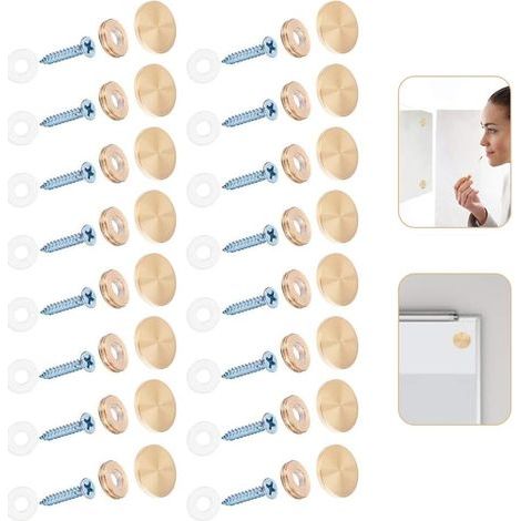 Lntyq Vis de miroir, 16pcs capuchons à vis, vis de miroir de 16 mm couvercle de capuchons décoratifs, clous de miroir décoratifs, clous de miroir en acier inoxydable pour tableaux de miroirs (1/5)