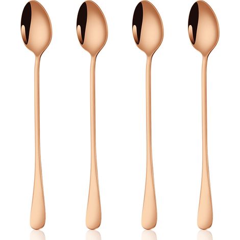 Cuillère À Thé Longue - En Acier Inoxydable - Tête Ovale - Pour Cocktails Et Café - Lot De 4 (1/5)
