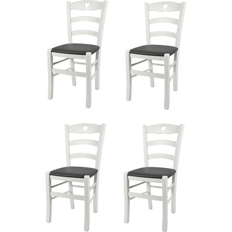Tommychairs - Set 4 chaises CUORE pour cuisine, bar et salle à manger, robuste structure en bois de hêtre laqué en couleur blanc et assise rembourrée et revêtue en cuir artificiel couleur gris fo (1/5)