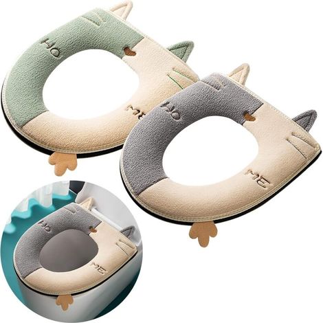 La housse de coussin de siège de toilette est univers, chaude, lavable et réutilisable 2 pièces (gris + vert) (1/5)