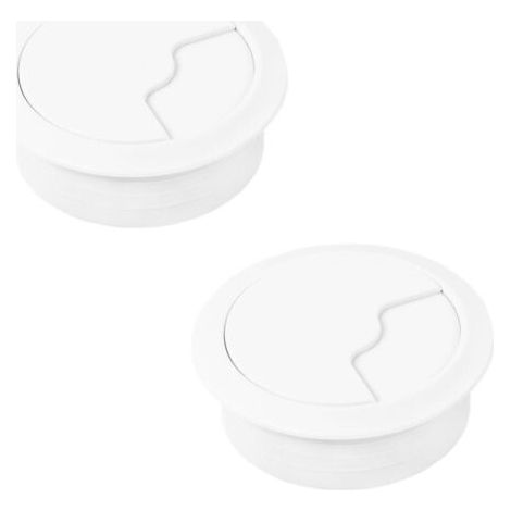 QORVA-Passe-câbles encastrée pour bureau et plan de travail. Compatible avec les câbles USB, l'alimentation, l'unité centrale et l'écran. En PVC. Diamètre de perçage : 80 mm - œillet : 94 mm. Blanc. 2