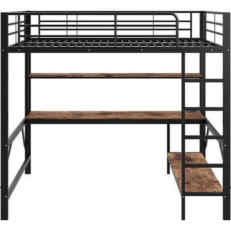 Cama alta infantil 140 x 200 cm de metal y MDF negro con escritorio y estanterías (1/5)