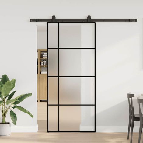 Schiebetür mit Beschlag Schwarz 90x205 cm ESG-Glas