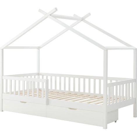 Letto a capanna 90 x 190 cm con cassetti Abete e MDF Bianco - KIRALIO