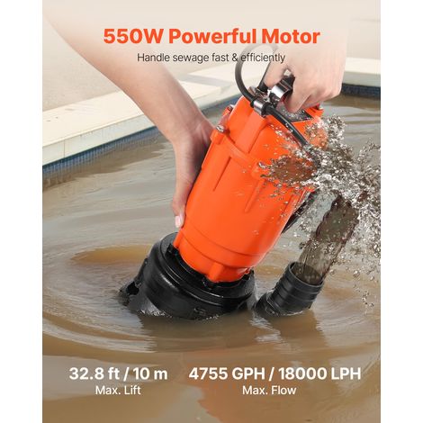 Pompe Submersible Eaux Usées, 550 W, Pompe de Puisard en Fonte 18000 L/h, avec Hauteur de Refoulement Maximale 10 m, Évacuation des… (1/5)