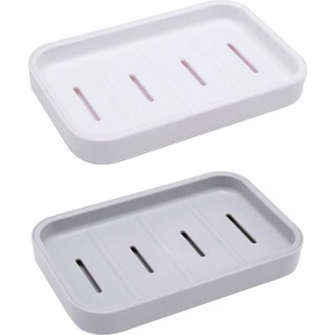 2 Pièces Porte-Savon avec Drain, Support de Savon avec Bac, Porte Savon Douche Plastique Double Couche, Boite à Savon Portable pour Salle de Bain Cuisine Éviers, Nettoyage Facile, Sec (Gris + Blanc)