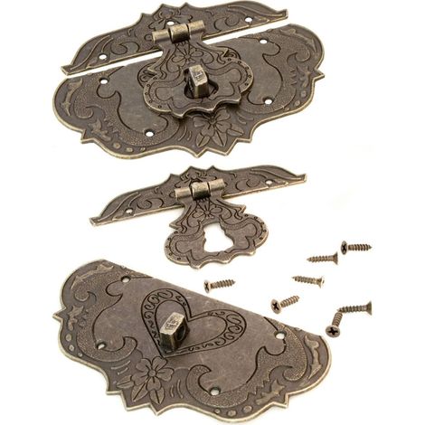 (8664mm) Lot de 2 loquets en fer bronze antique, fermoirs de meubles, accessoires de verrouillage de rideaux, serrures sur coffres et boîtes coulissa (1/5)