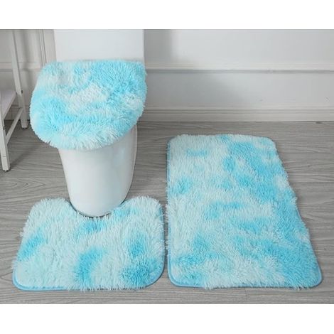 Ensemble de 3 pièces comprenant un couvre-siège de toilette, un tapis de bain et un tapis de sol gris et rouge (couleur : bleu ciel)