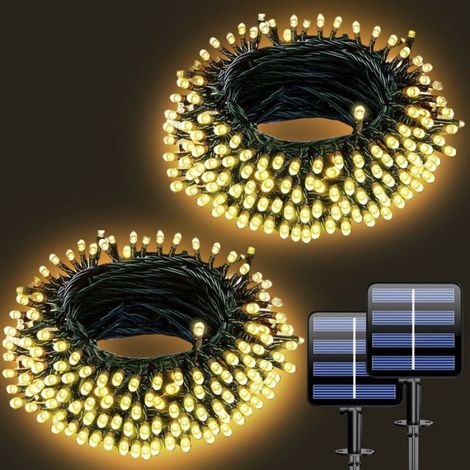 Guirlandes Lumineuses Solaires Étanches - 10m 2PCS, 200 LED pour Pergola/Mur/Clôture, Jardin, Extérieur 8 Modes de Clignotement (1/5)