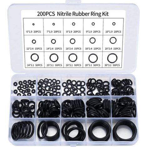 200pcs Assorted Nitrile Rubber O-Rings, Kitchen Faucet O-Rings, Plumbing, Rubber O-Rings (1/5)