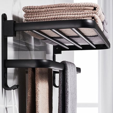 Porte-serviettes mural de style hôtel sur pied accessoire de salle de bain sans perçage 60 cm Noir (1/5)