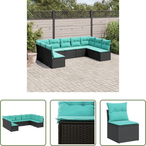 Gartenmöbel -  9-teiliges Gartensofa-Set mit Kissen, schwarzes Polyrattan (1/5)