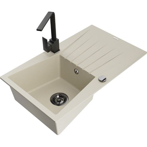 Mexen Cesar 1 Becken-Granitspüle mit Abtropffläche und Mischbatterie Rita, Beige - 6514-69-670300-70 (1/5)