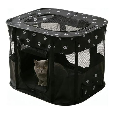 Portable Kennel for Pets 80 x 60 x 55 cm, Foldable, Rectangular, Cat Kennel, Closed Kennel, with Carry Bag (Black) (1/2)