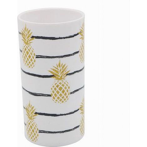 Trade Shop - Bicchiere Porta Spazzolino Bianco Con Ananas In Plastica Accessorio Bagno 69758 - (1/2)
