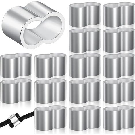 25 Viroles en Aluminium Manchons à Sertir en Aluminium Manchons de Presse de Sertissage de Fil pour Corde de Bâche de Remorque 8 mm Corde d'Extension (Manches Doubles, 0,78 x 0,48 Pouces)