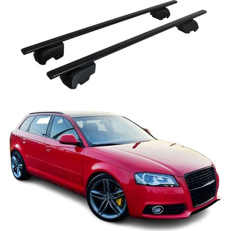 OMAC Dachtrager Quertrager für Audi A3 8PA Sportback 2005-2013 – City Crash getestet – ISO PAS 11154:2006 – Abschliessbar – Max 75 kg – 2 Stangen Stahl Schwarz (1/5)