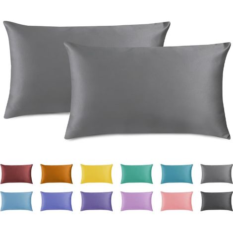 Lot de 2 Taie Oreiller, 40 60cm Taie d'oreiller Rectangulaire avec Fermeture Éclair, Microfibre Brossée Ultra Douce, Respirante, Infroissable, Résistante à la Décoloration et Aux Taches (Gris (1/5)